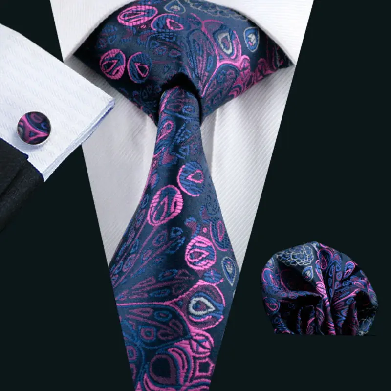 

LS-483 Hot Men`s Tie 100% Silk Purple Floral Jacquard Woven Classic Tie+Hanky+Cufflinks Set For Formal Wedding Business Party
