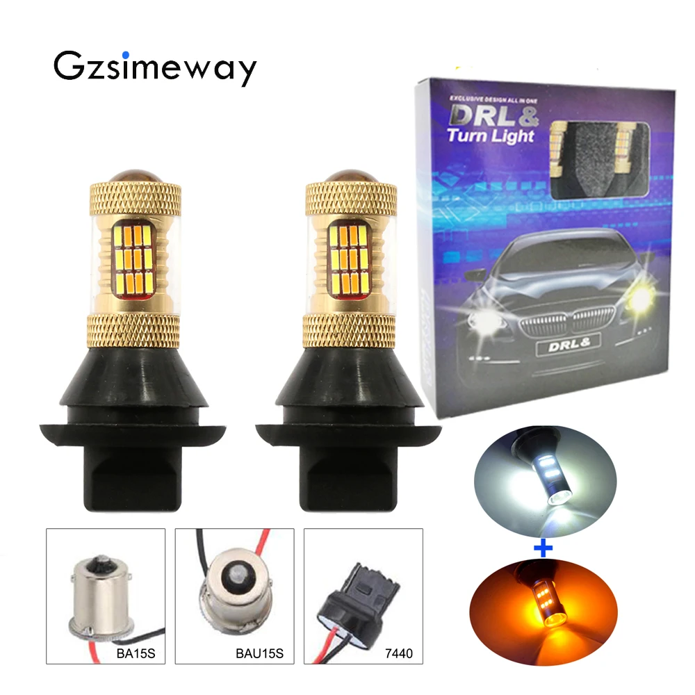 

Светодиодный фонарь поворота Canbus switchback и ДХО 54smd T20 7440, лампа P21W 1156 BA15S BAU15S, янтарные и белые светодиодные лампы 12 В, без ошибок