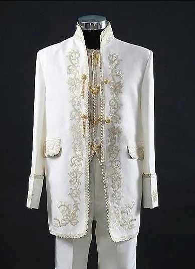 Embroidery Groomsmen Tuxedos(Jacket+Pants+Vest) White Groom Wedding Men Suit Set Prom Mens Suits Blazers Terno Masculino - Color: same as image
