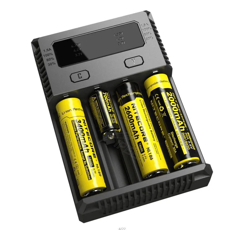Original Nitecore I4 Battery Charger 18650 14500 16340 26650 LCD Li-ion Charger 12V Input Charing for A AA AAA Batteries + car