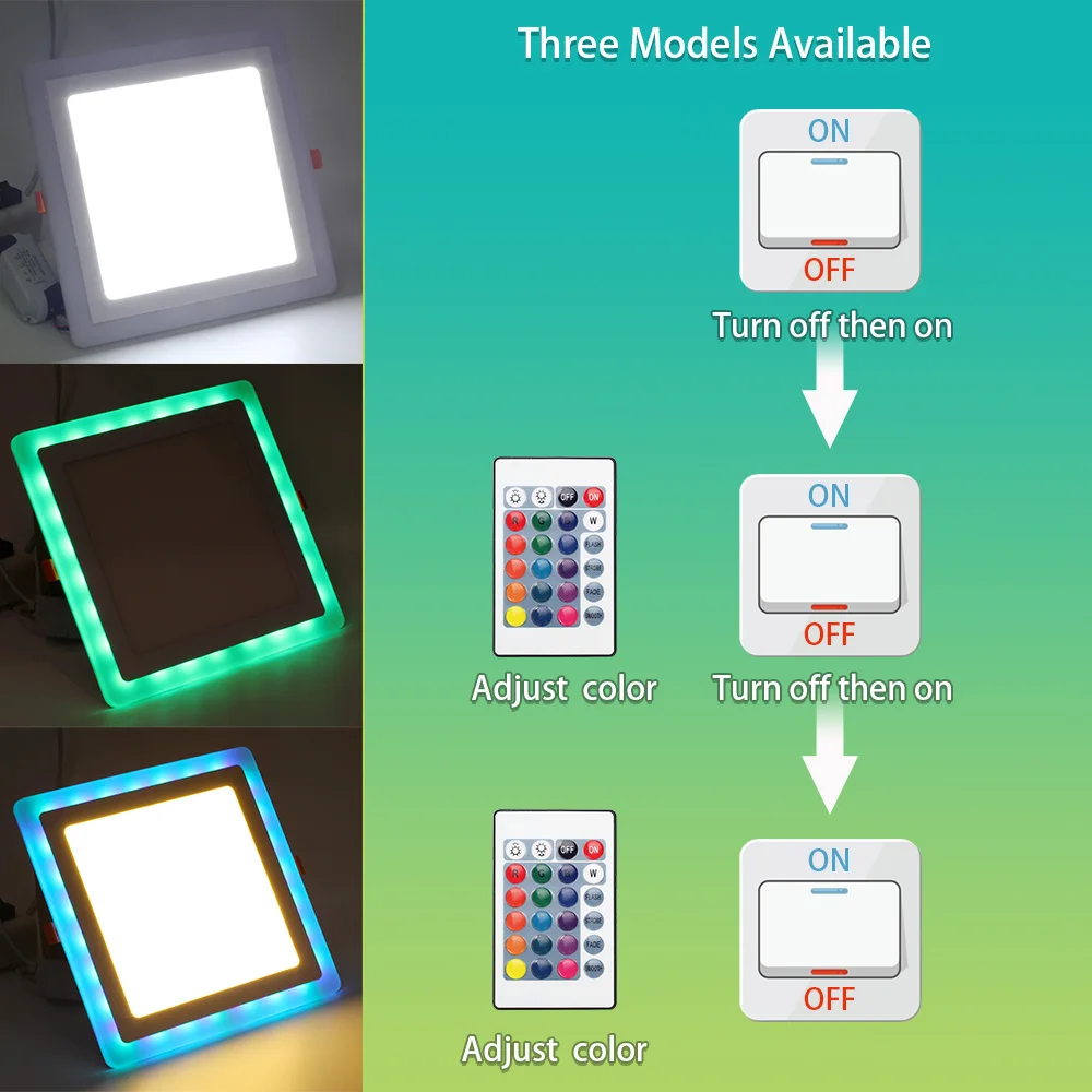 Светодиодный панельный светильник 220 В, 3 Вт, 6 Вт, 12 Вт, 18 Вт, поверхностный светодиодный панельный светильник квадратной формы с 3 режимами RGB светодиодный панельный светильник 110 В, потолочный светильник RGB