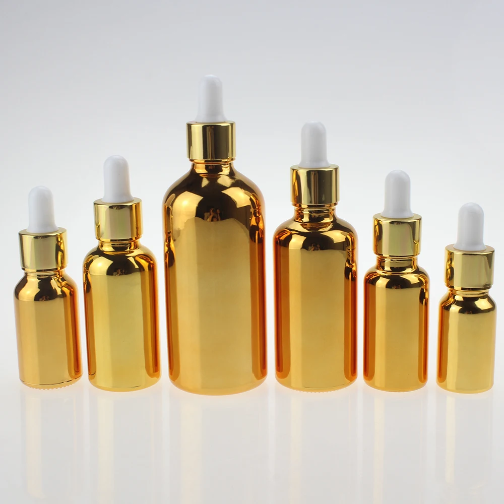 

Wholesale 50ml Shiny Silver and Shiny Gold Essential Oil Dropper Bottle,aluminum Round Shape Glass Bottle