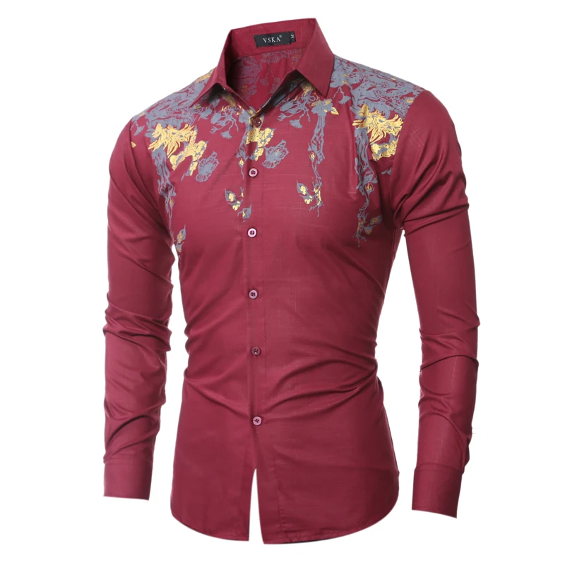 Idopy Men Print Shirt Fashion New Spring Slim Fit Tuxedo Shirts Mens Long Sleeve Night Club Casual Work Shirt Men