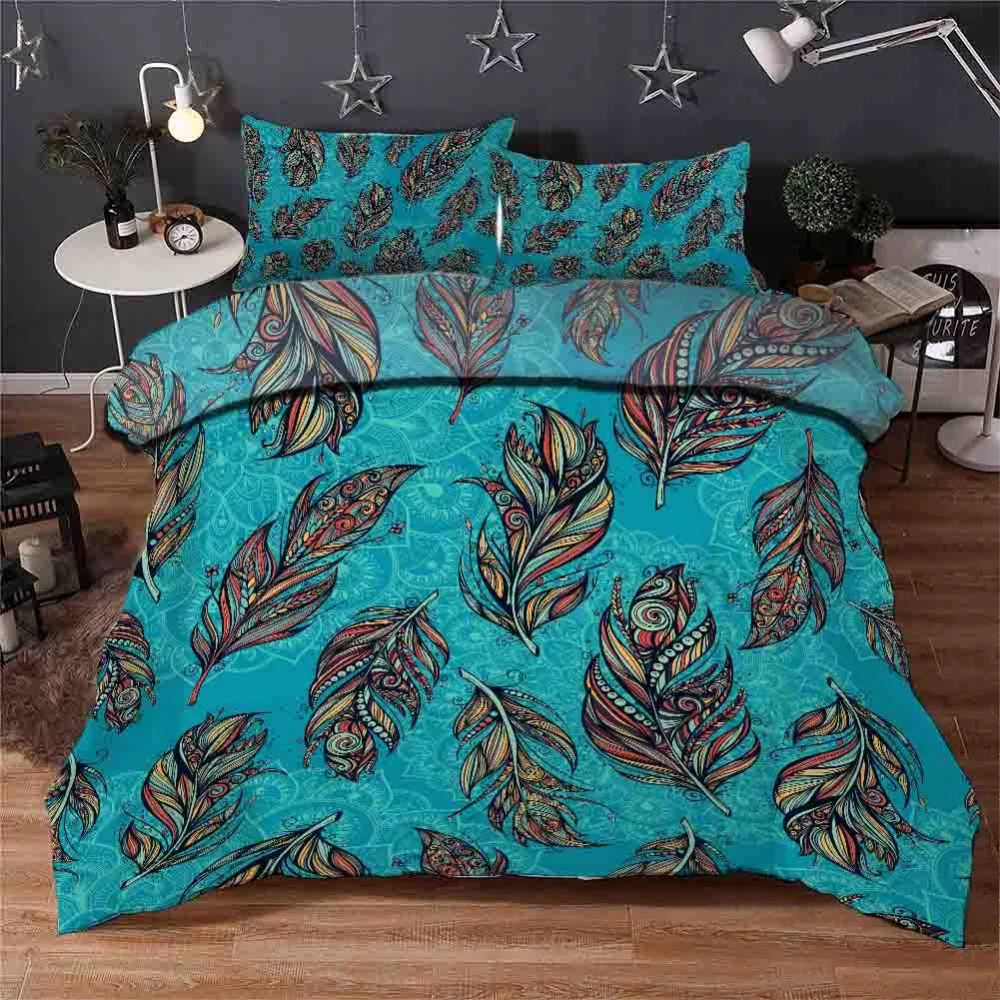 

Manufacturer custom 3D Bedding Set INS Colorful feathers Print Duvet cover set bedclothes with pillowcase bed set home Textiles