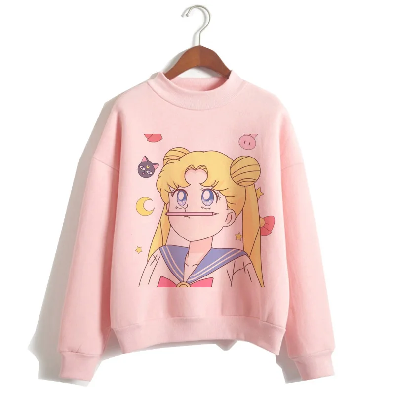 Сейлор Мун Харадзюку Толстовка корейский стиль ulzzang kawaii 90s мультфильм одежда пуловеры новые негабаритные с капюшоном уличная