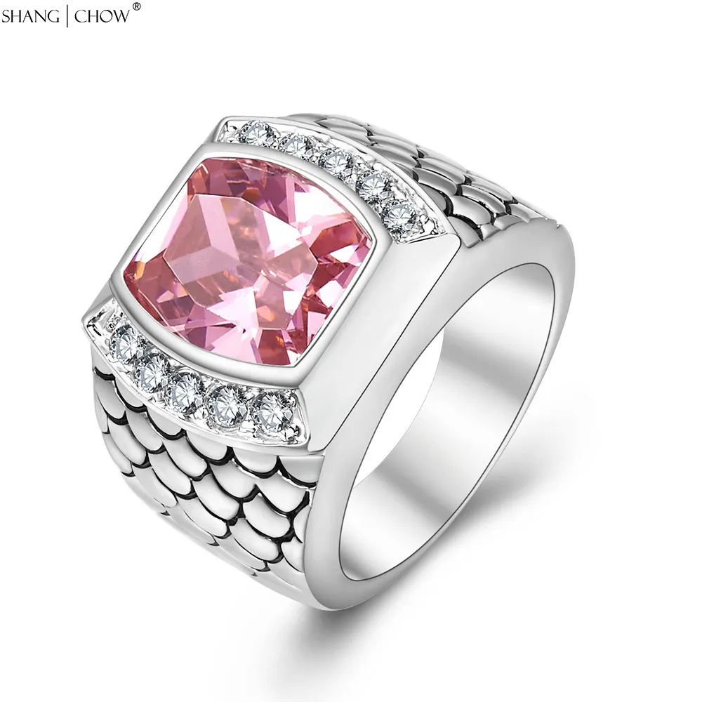 Shangchow Romantic Charm Huge Flower Jewelry with Morganite Stone 925 Sterling Silver Ring for Women Ball Gown Accessories 