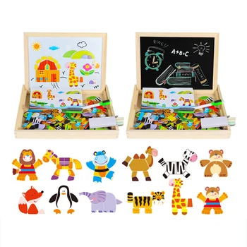 

Magnetic Puzzle Fun Jigsaw Children Wooden Puzzles Board Box Pieces Games Cartoon Educational Drawing Baby Toys for Girls Boys