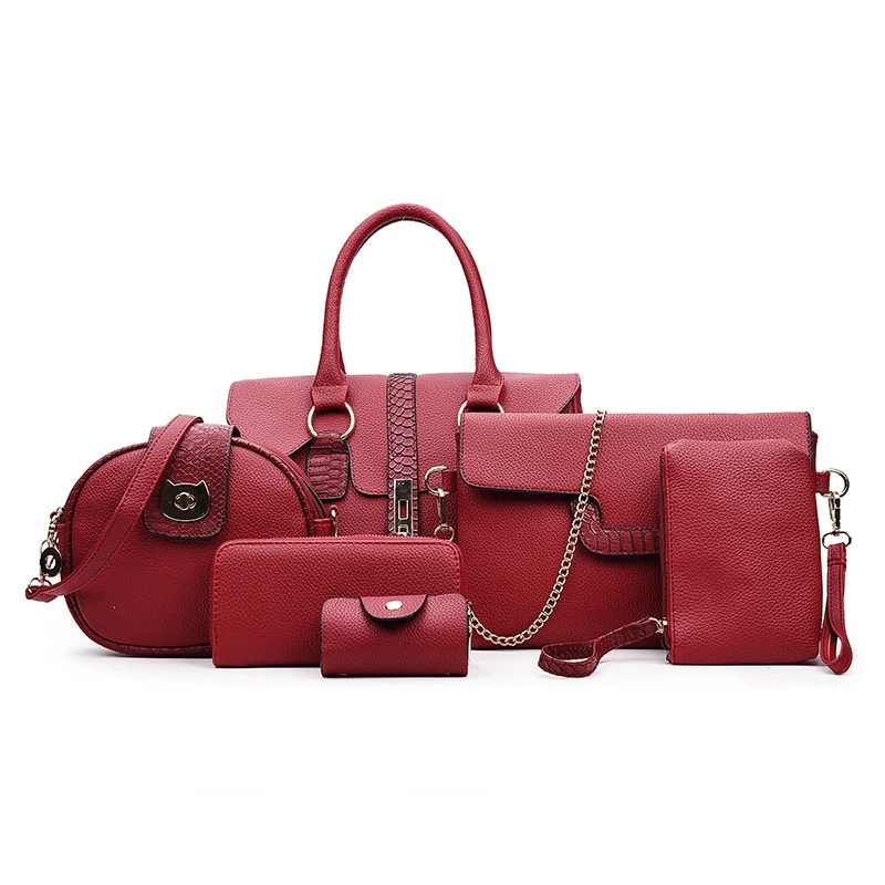 LUCDO, модные женские сумки, 6 шт./партия, роскошные женские сумки на плечо, дизайнерская цепочка из искусственной кожи, женская сумка через плечо, клатч - Цвет: red