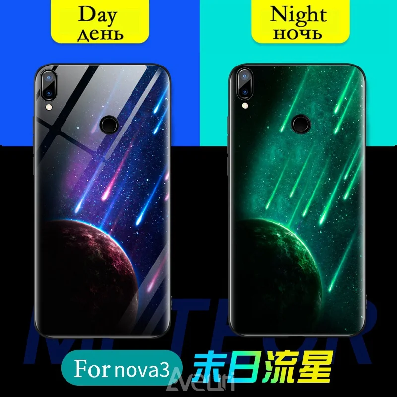 Роскошный светящийся стеклянный чехол для телефона huawei Nova 3 3i Y9 P Smart Plus, ударопрочный стеклянный чехол-накладка для huawei Honor 8C