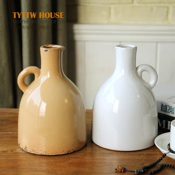

2018 NEW Nordic Mediterranean style single handle retro color beautiful vase,high quality high temperature glazed art flower pot