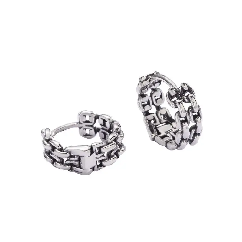 

Silvology 925 Sterling Silver Vintage Weave Chain Hoop Earrings Double Layer Chain Creative Earrings for Women New Retro Jewelry