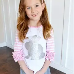 Повседневная футболка принцессы в полоску с рисунком кролика для маленьких девочек топы