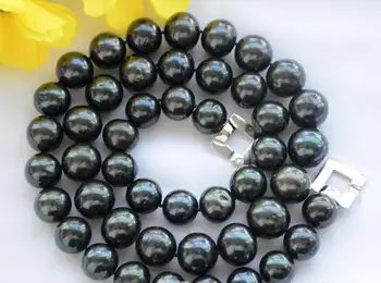 

Fashion 12-15mm ROUND Tahitian black Freshwater cultured PEARL NECKLACE 17" Gift earring