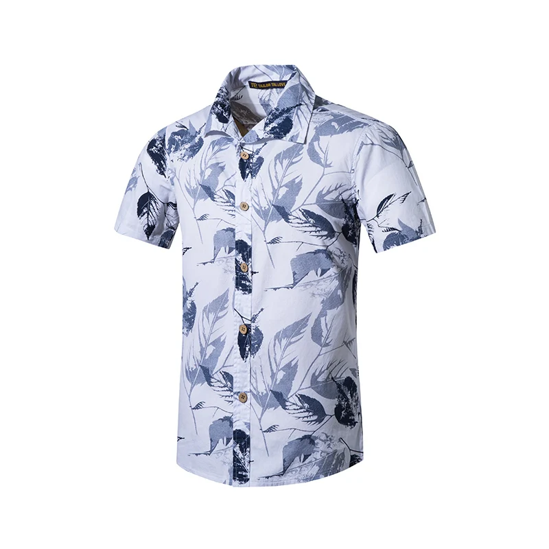 Летние Гавайские футболки с коротким рукавом, мужские пляжные рубашки, модные хлопковые повседневные рубашки с цветочным принтом, мужская одежда размера плюс 5XL - Цвет: Белый