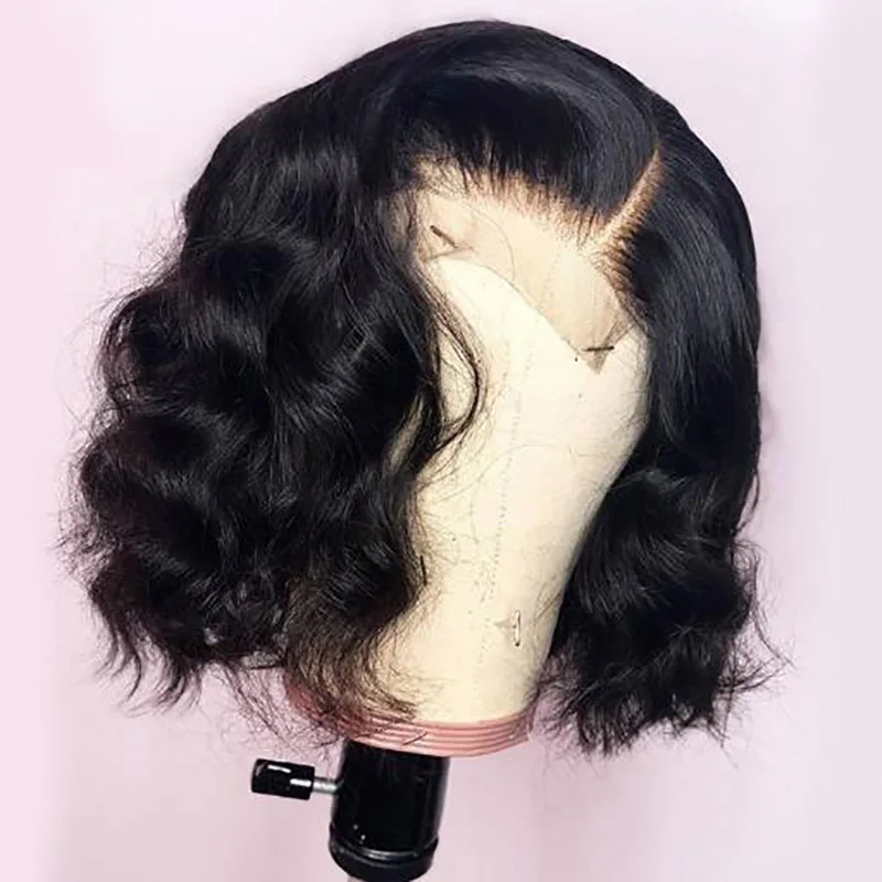 

Short Bob Wigs For Women 13*4 Lace Frontal Wig Black Roots Remy Brazilian Lace Front Human Hair Wigs Natural Wavy 130%
