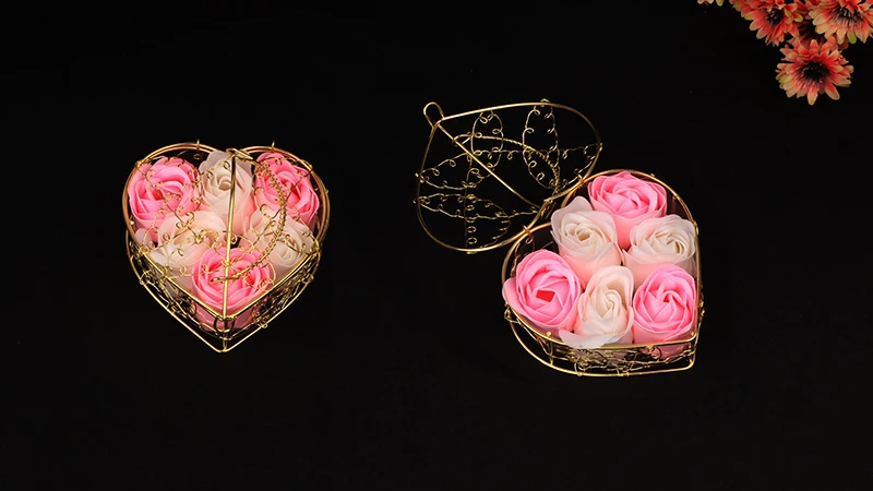 JAROWN Gold Plated Iron Basket 6 Pcs Soap Flowers Christmas Creative Small Gift Wedding Decoration Home Party Decor Flores (3)