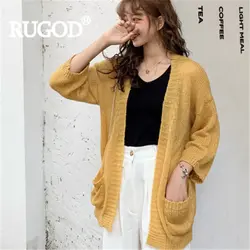 RUGOD женский Однотонный свитер из мохера кардиганы свободный Тонкий Повседневный Топ 2019 Новая модная женская элегантная Корейская женская