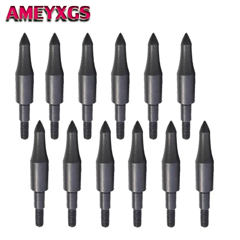 12/24pcs 150 Gr Archery Field Target Points Steel Arrowhead Screw In