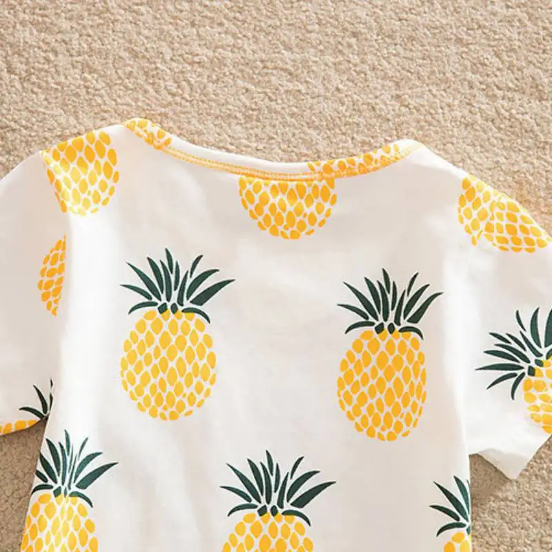Модные милые футболки для маленьких девочек Летняя Повседневная футболка с принтом ананаса От 2 до 6 лет
