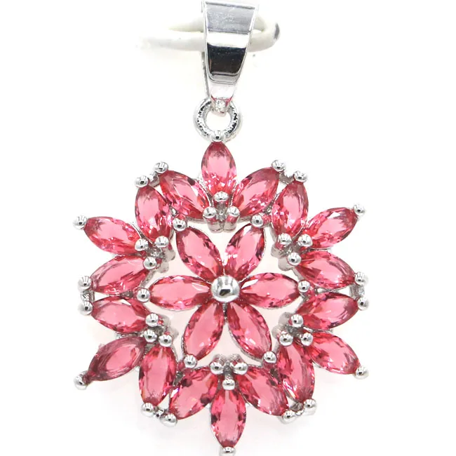 

SheCrown Pink Raspberry Rhodolite Garnet Woman's Present Silver Pendant 33x21mm