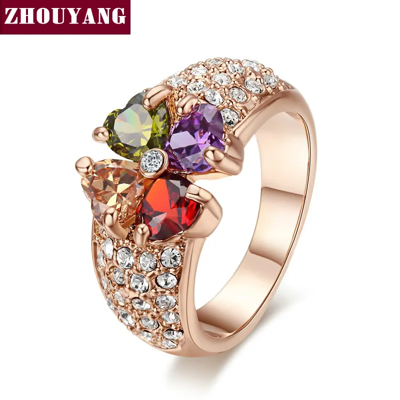 

ZHOUYANG Top Quality ZYR209 Luxury Multicolor Crystal Flower Ring Rose Gold Color Austrian Crystals Full Sizes Wholesale