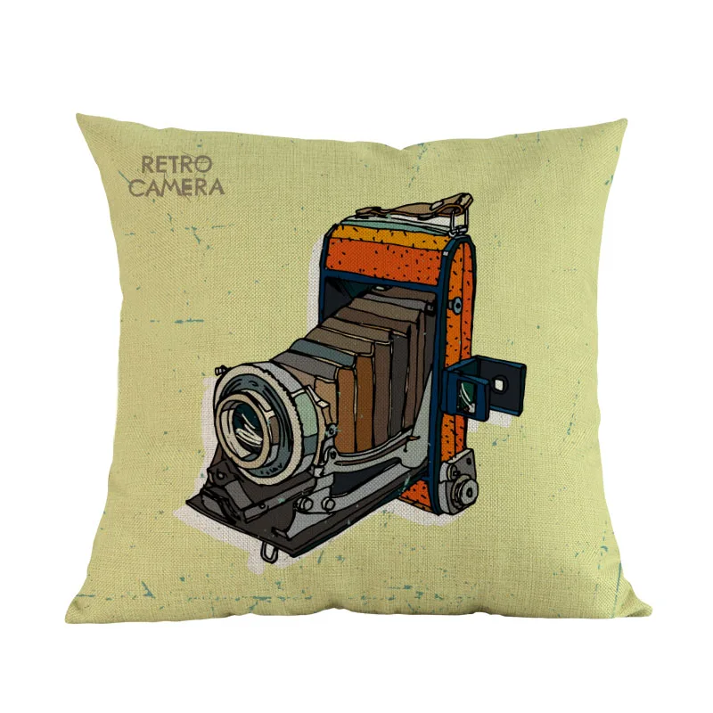 Retro Style Old-fashioned Camera Pillow Case Nostalgic Antique Shop Collector Home Sofa Decoration Cushion Cover