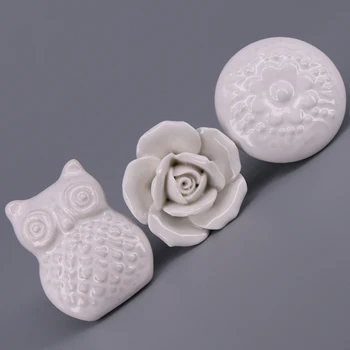 

5PCS Ceramic Cabinet Knobs Cupboard Closet Dresser Drawer Handles Kitchen White Ceramic Knob Pulls Owl Flower