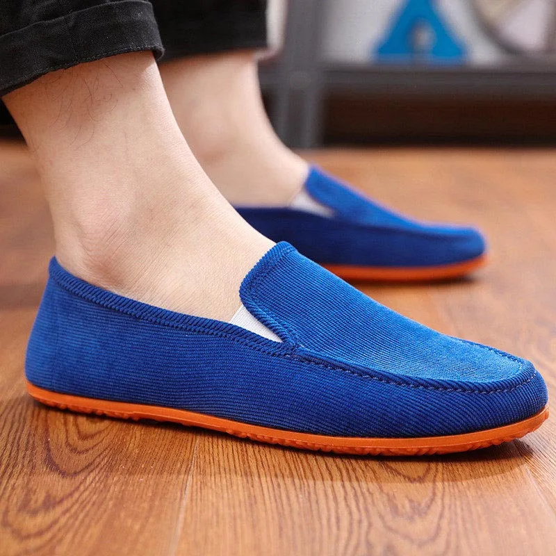 Повседневная мужская обувь; летняя дышащая обувь на плоской подошве; легкие лоферы без шнуровки; Повседневная качественная обувь на мягкой подошве синего цвета - Цвет: Слоновая кость