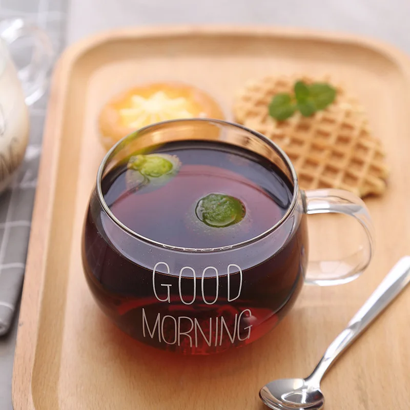 Доброе утро, ящики для хранения прозрачный Творческий Стекло Кофе Чай напитки для десерта, завтрака чашка для молока стеклянная кухонная утварь кружки с ручкой