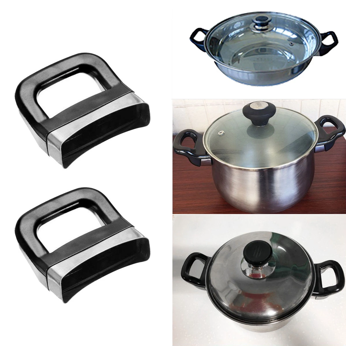 2Pcs Kitchen Cookware Pot Saucepan Replacement Pan Lid Hand Grip Knob Handle Set