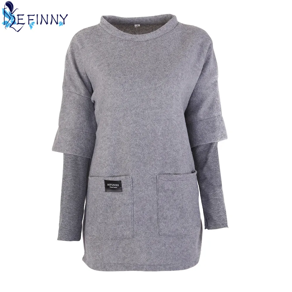

Newest Spring Autumn Female Full Sleeve O-neck Pullovers Women Long Sweatshirt Color Solid Harajuku Pocket Sweatshirt Hot Sale