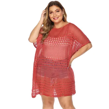 

2019 Plus Size XL-L4 Women Crochet Solid Bikini Cover Up Hollow Out Beach Dress Summer Sexy Swimwear Beach Pareos Beachwear Cape