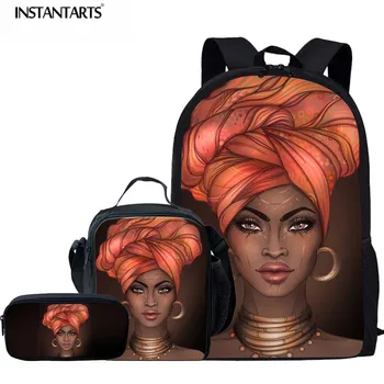 

INSTANTARTS Black Art African Girls School Bags Primary Teen Girls Backpack Childen Kid Book Bag Printed Beauty Lady School Bag