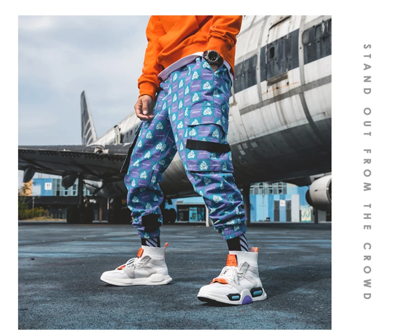 Purple Skateboard Color Pants Men Cotton Camo Hip Hop Fashion Cargo Pants  (38)