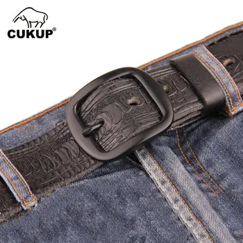 

CUKUP Men's Top Quality Solid Cowskin Leather Belts Black Pin Buckle Metal Casual Styles Jeans Belt for Men 38mm Width NCK190