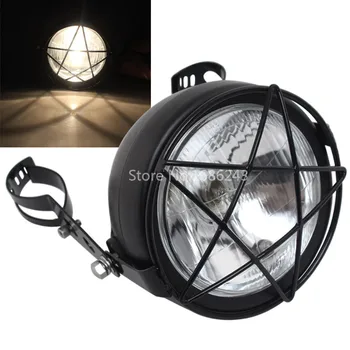 

Black Motorcycle Headlight High/Low +Star Metal Grill Cover + Mount Brackets Choppers Cafe Racers Metric bikes Custom