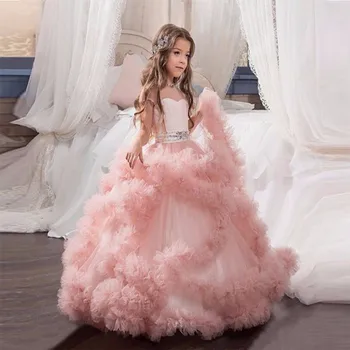 New Flower Girl Dresses Blush Pink First Communion Gowns For Girls Ball Gown Cloud Beaded Pageant Gowns Vestido De Daminha glizt bead white tulle first communion dresses for girls vestido daminha casamento luxury ball gown organza flower girl dresses