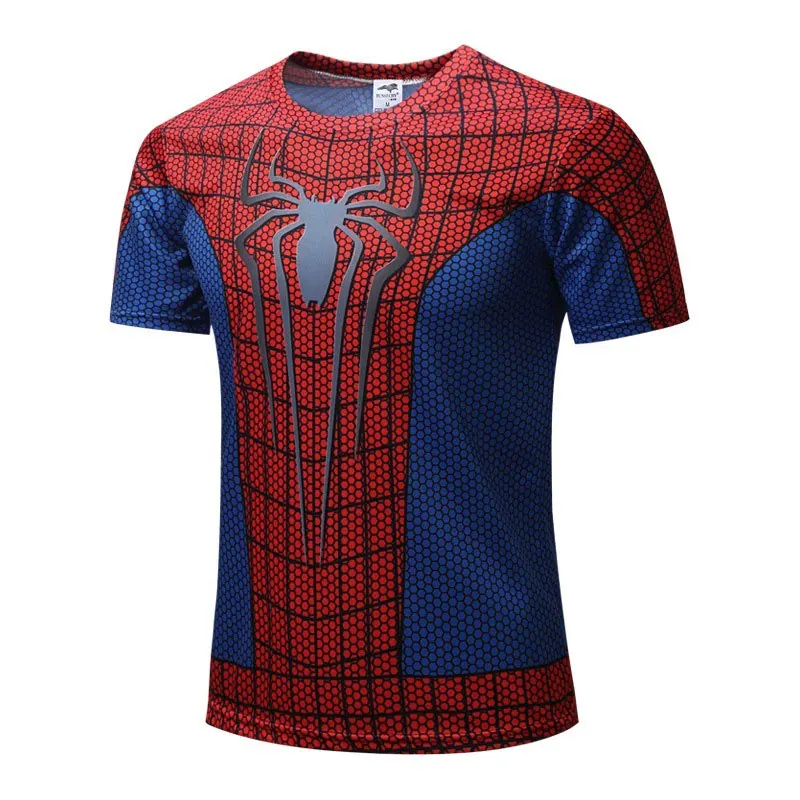 

The Avenger spiderman running shirt Tight sportswear T-shirt High elasticity Short sleeve clothes man gym shirts Stretch fitness