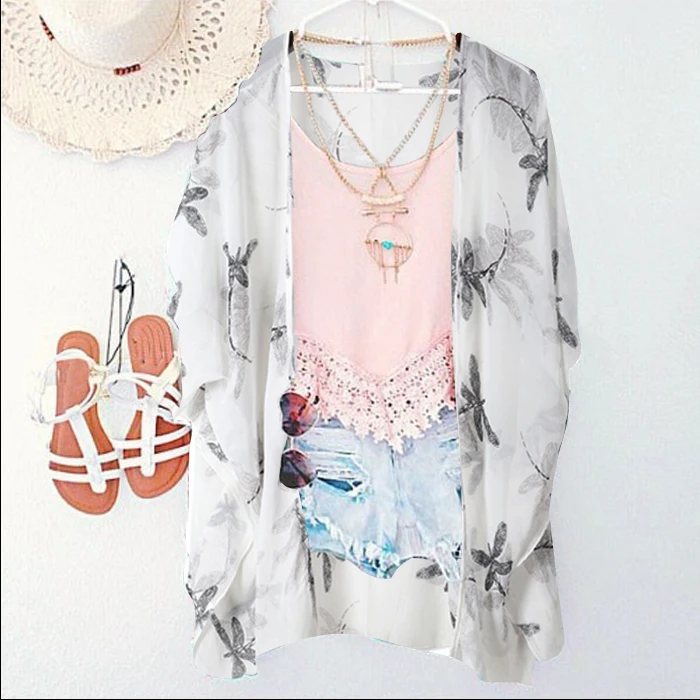New Arrivals 2019 Women Blouses Plus Sizes Floral Cardigan Women Tops Chiffon Batwing Blouse Kimono Cardigan Chemise Femme XXXL