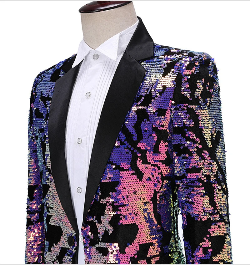 Блестящие фиолетовые блестки блестящее платье блейзер для мужчин ночной клуб сцена одна кнопка мужской костюм, пиджак Свадебная вечеринка
