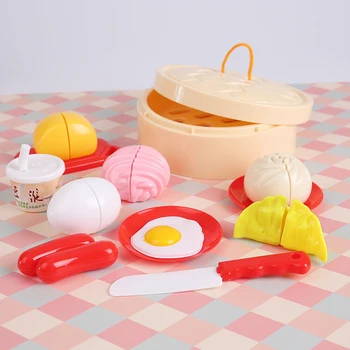 

Simulation Steamer Slicing Pretend Play House Toy Set Kitchen Cutting Food Vegetable Bun Kid Educational Gift