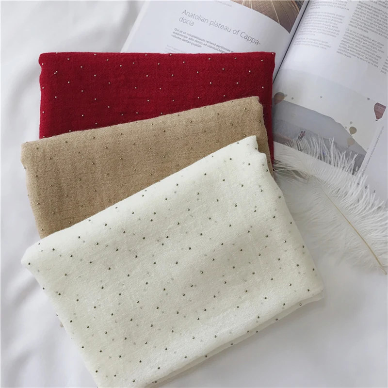 

Luna&Dolphin Women Wool Scarf 190x70cm Korean Diamonds Beading Pashmina Scarf Pure Color Wrap Shawl Burr Soft Big Warm Pashmina