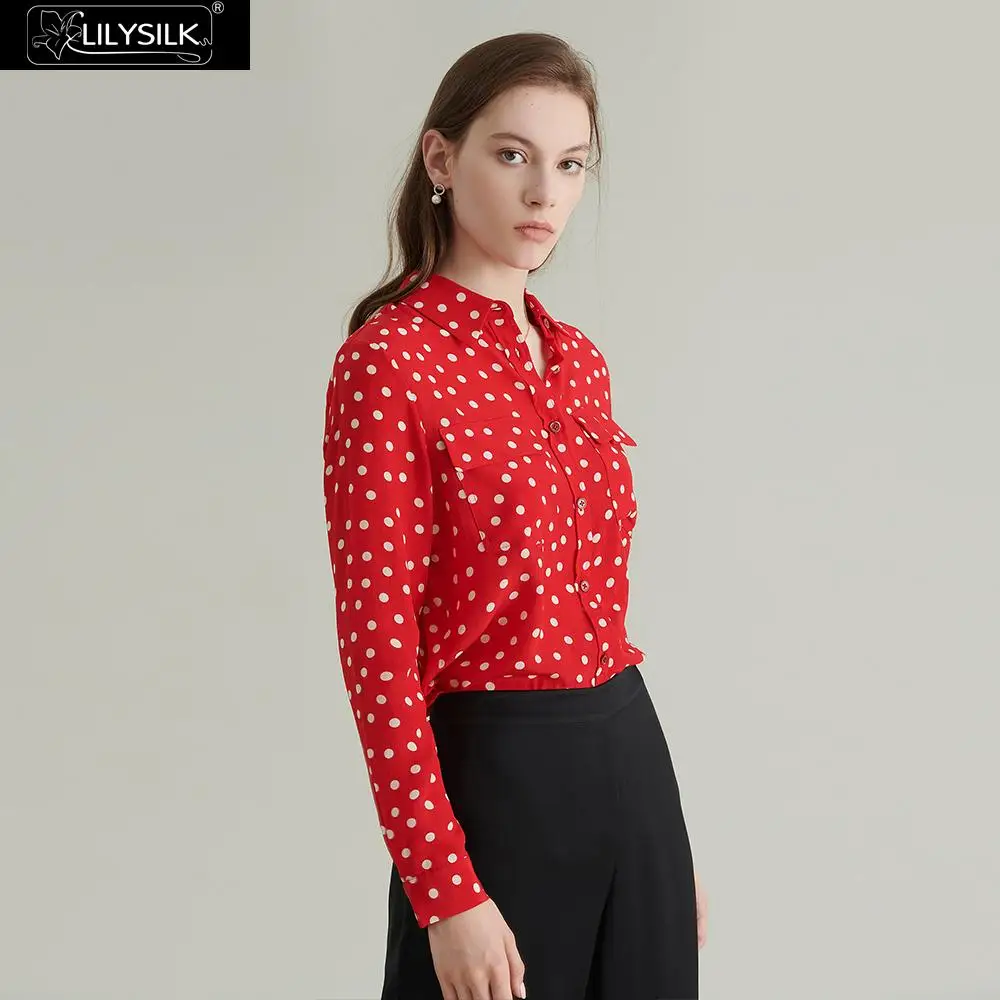 Женская шелковая блузка LilySilk винтажная в горошек новинка бесплатная
