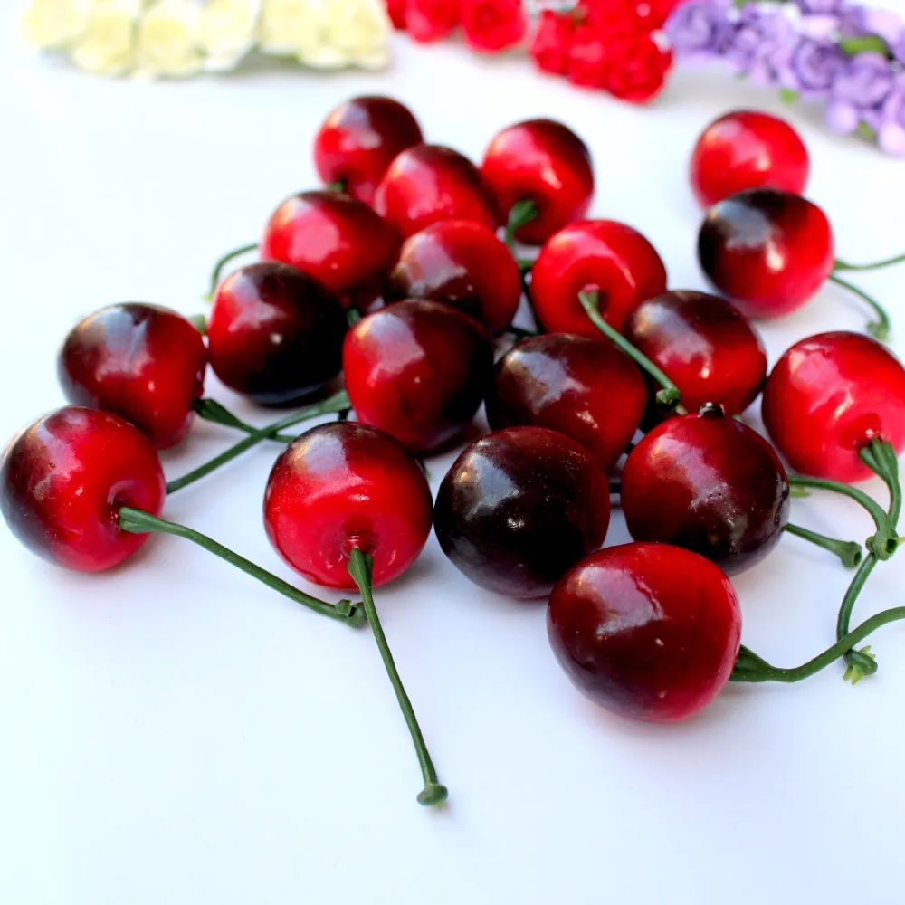 

20Pcs Mini Simulation Small Cherry Foam Plastic Fake Artificial Fruit Model Party Kitchen Wedding Christmas Tree Decoration