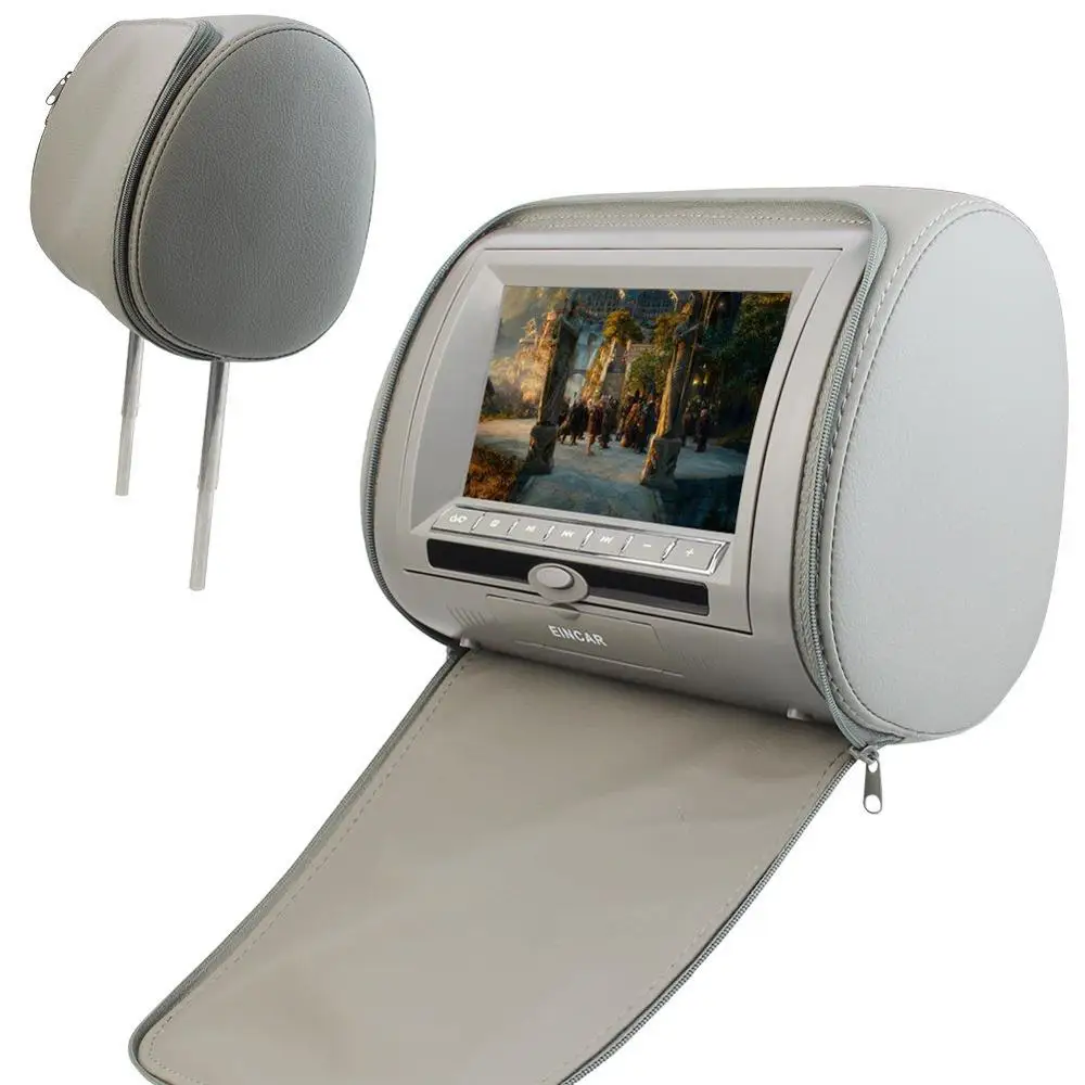 

2 Pieces 7 Inch Car Monitor Headrest DVD Player pillow 800x480 Screen Built-in Speaker Support USB SD Games Remote Control grey