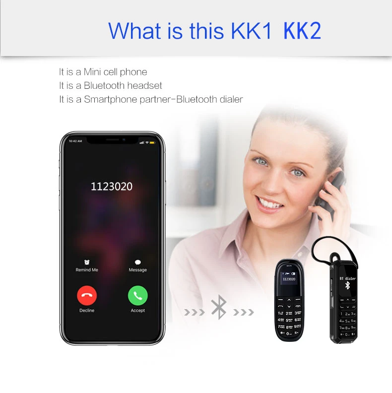 Мини карманный мобильный телефон AEKU KK1 KK2 0 66 дюймов беспроводной Bluetooth набор
