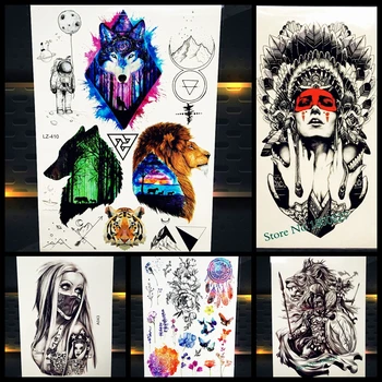 

Colored EYE Drawning Temporary Tattoo Women Girl Warrior Decals Waterproof Henna Body Art Arm Leg Painting Skull Tattoo Stickers