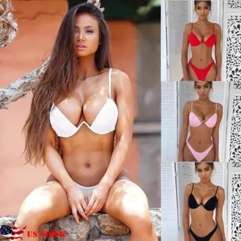 

Bikini 2019 Sexy Women Swimwear Brazilian Bikini Push Up Solid Beachwear Bathing Suit Thong Biquini Bikini Set