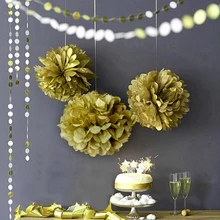 

10pcs Gold Mix 6"/8"/10" Circle Garland &Tissue Pom Poms Paper Flower Balls Hanging Decor Showers Party Birthday Wedding