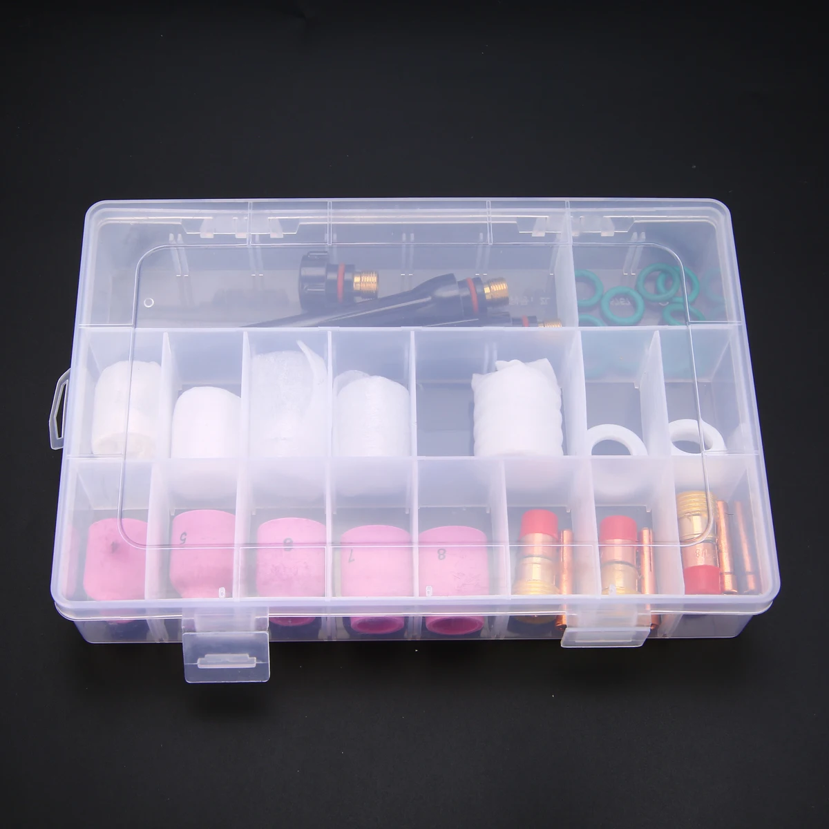 31PCS/Box TIG Welding Torch Accessories Stubby Tig Gas Len 6# -12# Glass Cup + Green O-ring Kit for WP-17/18/26 Welding Torch